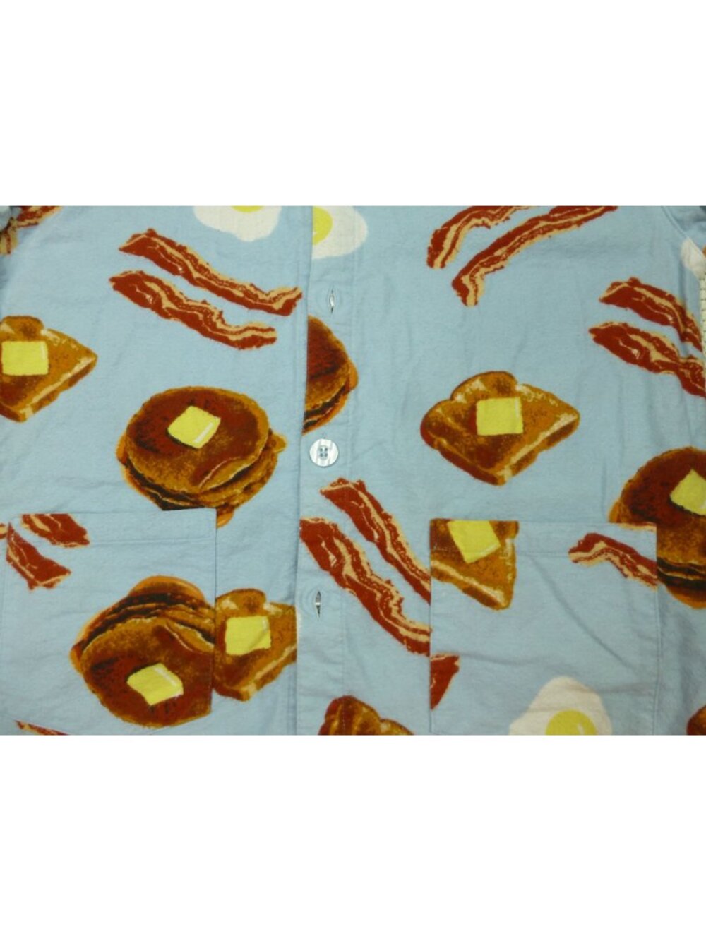 Breakfast-Themed PJ Studio Blue Cotton Pajama Set With Bacon Eggs & Pancakes Pri - Picture 9 of 16